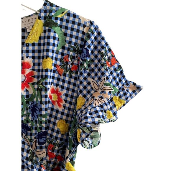 Hayden Los Angeles Gingham & Floral Faux Wrap Dress with Tie Waist – Size M - Picture 8 of 10